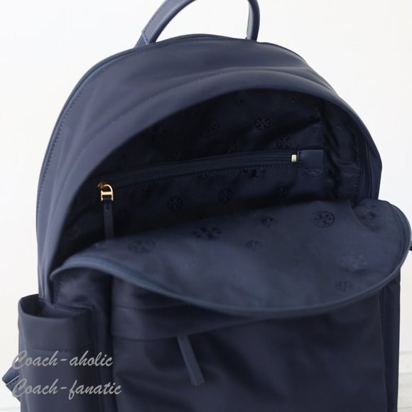 NWT Tory Burch Ella Logo Dual Zip Compartment Nylon Backpack in Tory Navy - Picture 9 of 11
